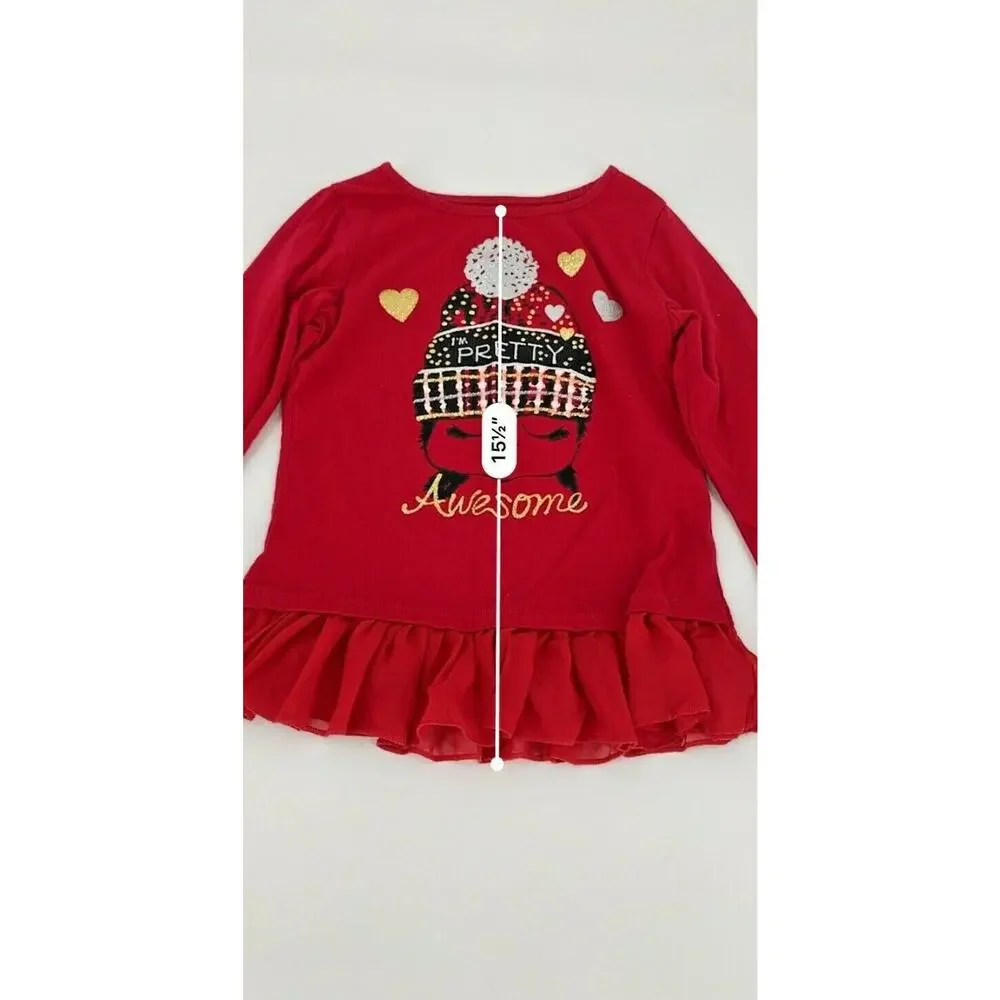 365 Kids Wonder Nation Black Leggings Red Shirt Bundle Outfit Girl’s Size S/6